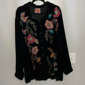 Johnny Was Velvet Embroidered Shirt